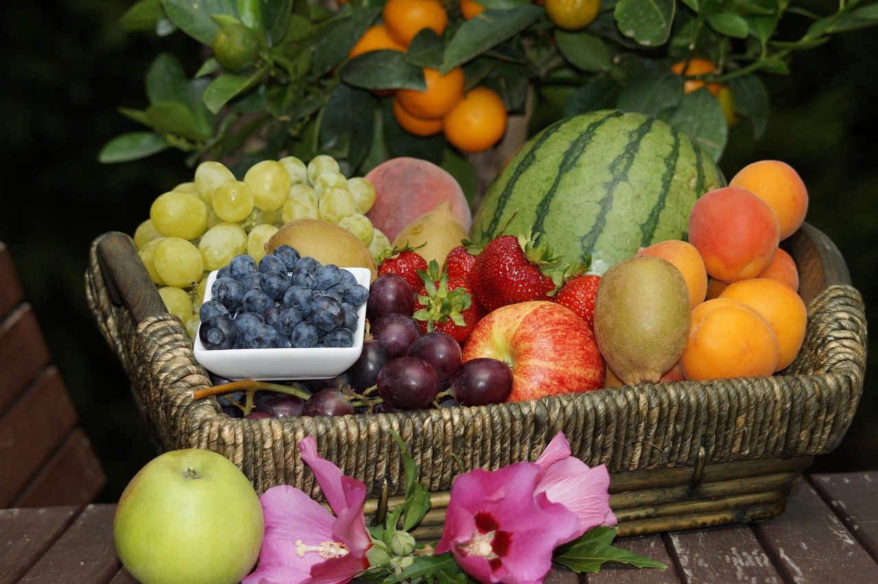 Obst, Obstkorb, Aprikosen, Weintrauben, Stillleben, Heidelbeeren, Erdbeeren, gesund, Garten, Natur, Korb, Essen, Vitamine, Obstkorb, Obstkorb, Obstkorb, Obstkorb